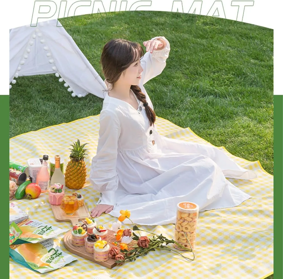 80" x 80" Outdoor Picnic Blanket, Oversized Compact Beach Mat, Extra Large Sandproof Waterproof Mat Portable and Lightweight Blankets for Grass, Beach, Travel, Camping, Concert, Handy Tote (Yellow)