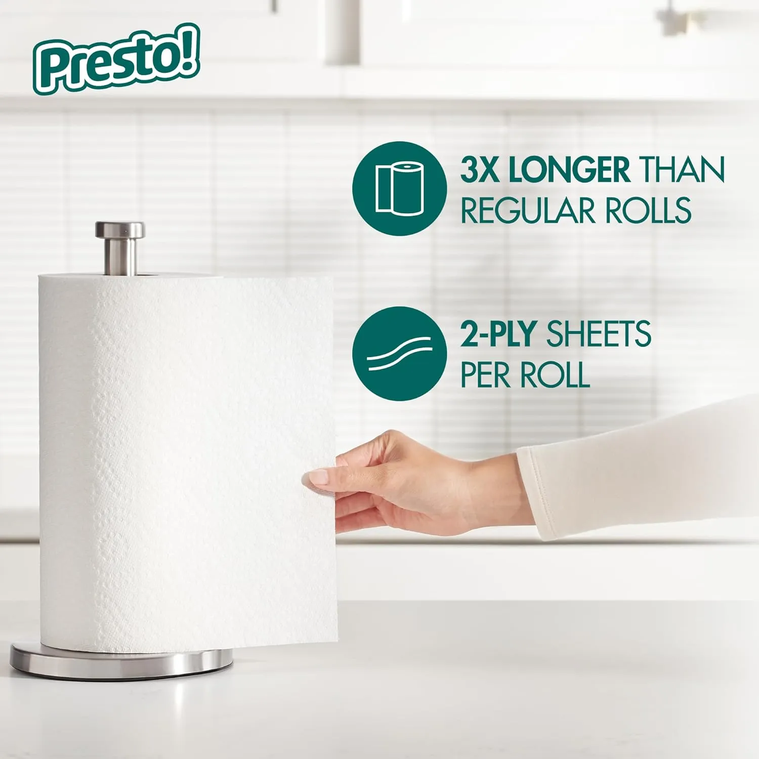 Amazon Brand - Presto! Flex-a-Size Paper Towels, 158 Sheet Huge Roll, 12 Rolls (2 Packs of 6), Equivalent to 38 Regular Rolls, White