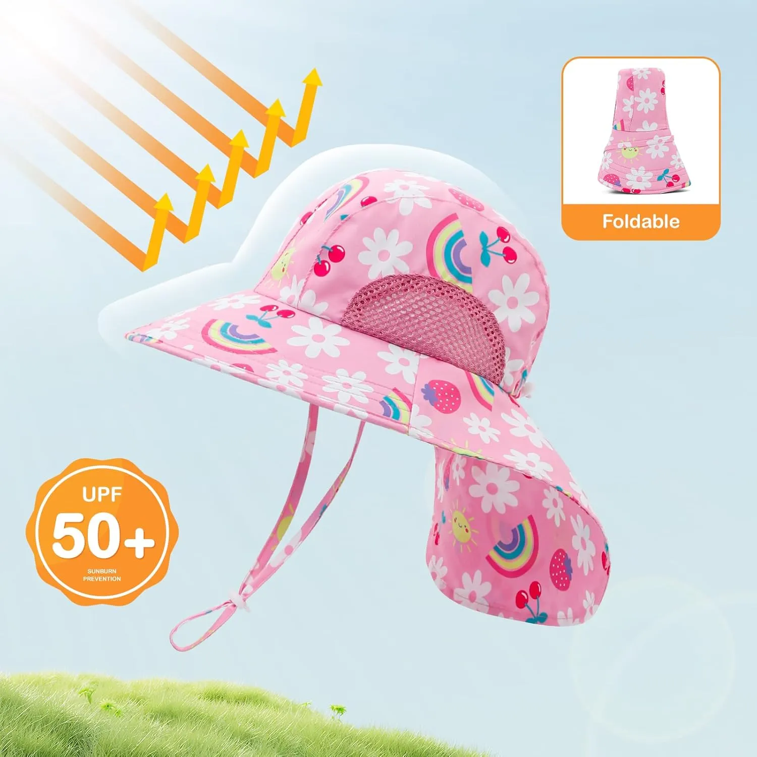 Baby Sun Hat UPF 50  Mesh Liner Toddler Bucket Hats with Wide Brim Neck Flap for Outdoor Beach Swim