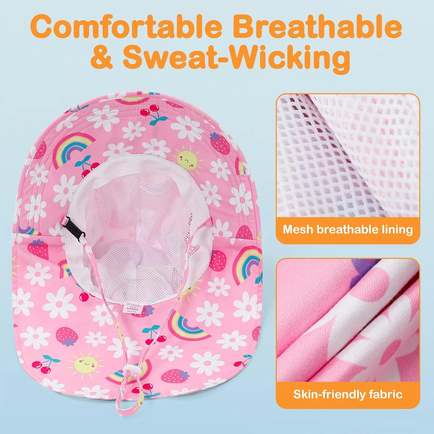 Baby Sun Hat UPF 50  Mesh Liner Toddler Bucket Hats with Wide Brim Neck Flap for Outdoor Beach Swim