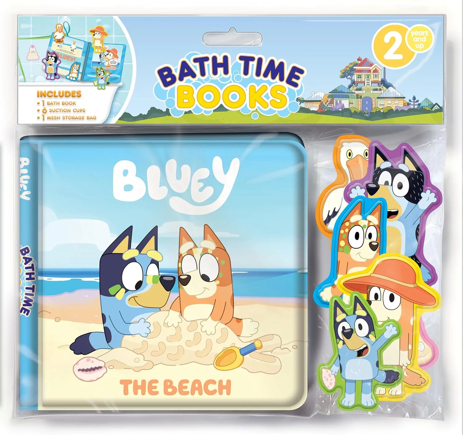 Bluey The Beach Bath Time Books - Activity Books for kids, Bath book, 6 Padded suction cups, 1 Mesh bag Bath Book – Picture Book, October 18, 2024