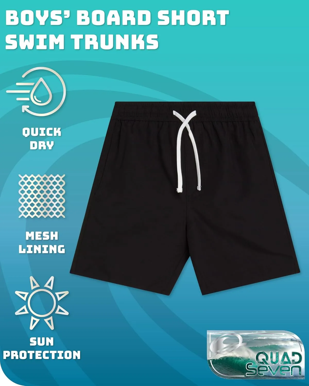 Boys Swim Trunks - 2 Pack Basic Quick Dry Boys Board Shorts Bathing Suit Kids Swimwear with Pockets (Sizes: 8-18)