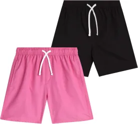 Boys Swim Trunks - 2 Pack Basic Quick Dry Boys Board Shorts Bathing Suit Kids Swimwear with Pockets (Sizes: 8-18)