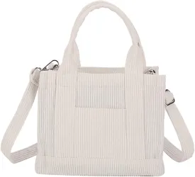 Corduroy Tote Bag Small Satchel Bag for Women Crossbody Bag Purse with Zipper Casual Hobo Handbag
