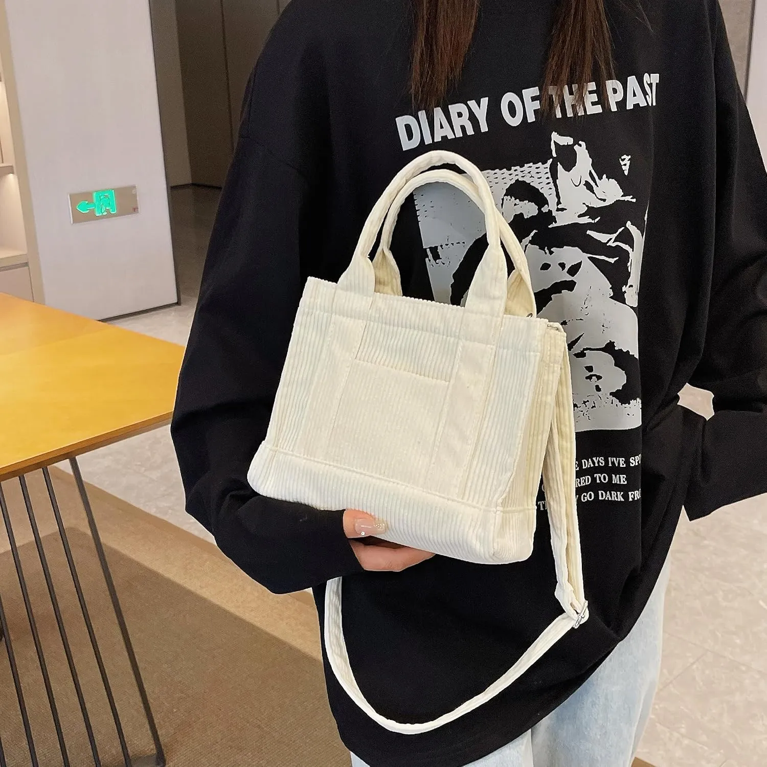 Corduroy Tote Bag Small Satchel Bag for Women Crossbody Bag Purse with Zipper Casual Hobo Handbag