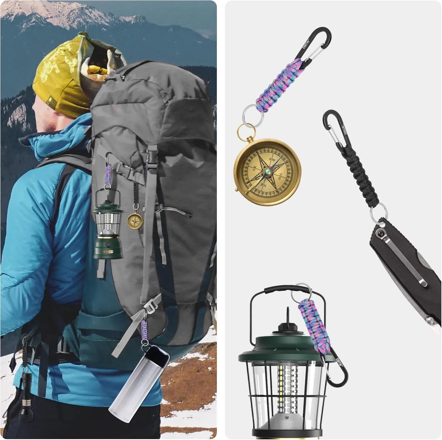 EOTW Paracord Keychain Carabiner Key Chain Lanyard Braided with Aluminum Clip D Ring for Water Bottle Backpack Men Women Camping Hiking Outdoor Gear