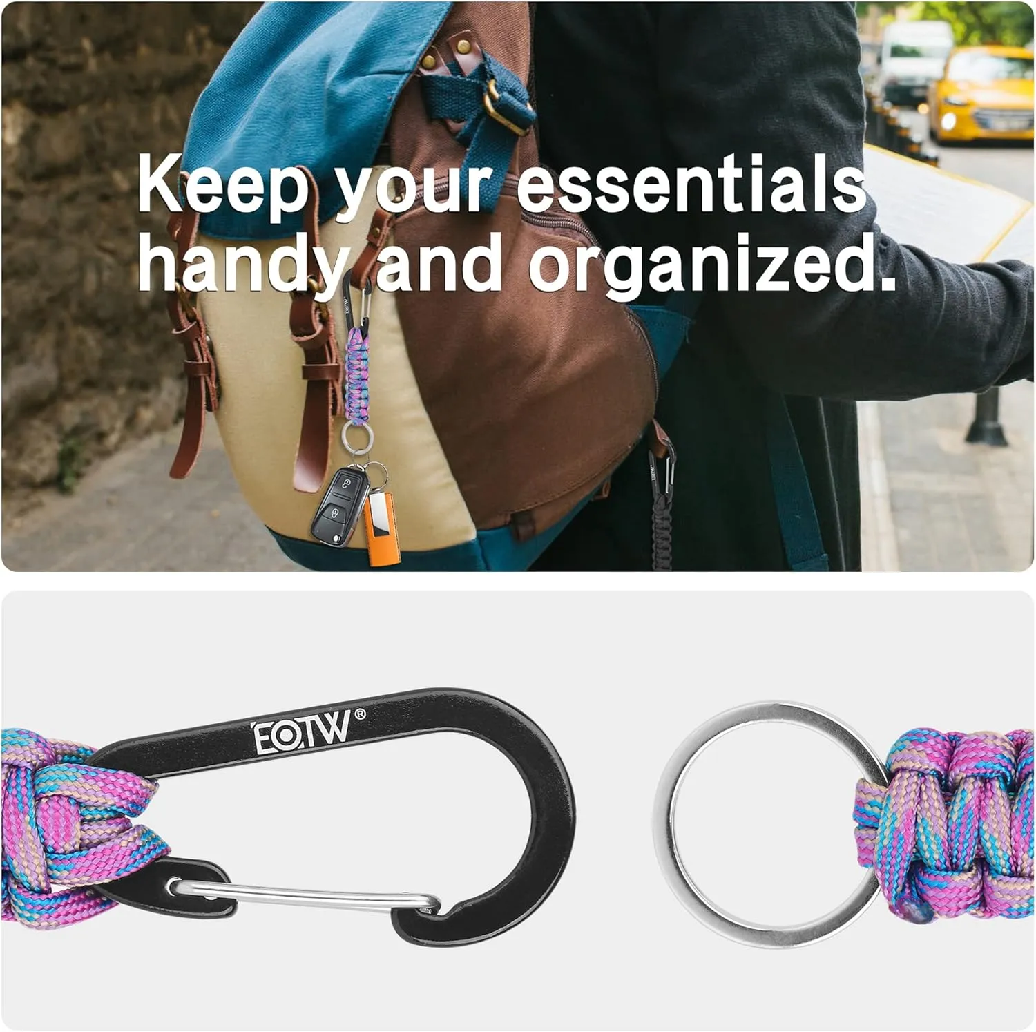 EOTW Paracord Keychain Carabiner Key Chain Lanyard Braided with Aluminum Clip D Ring for Water Bottle Backpack Men Women Camping Hiking Outdoor Gear