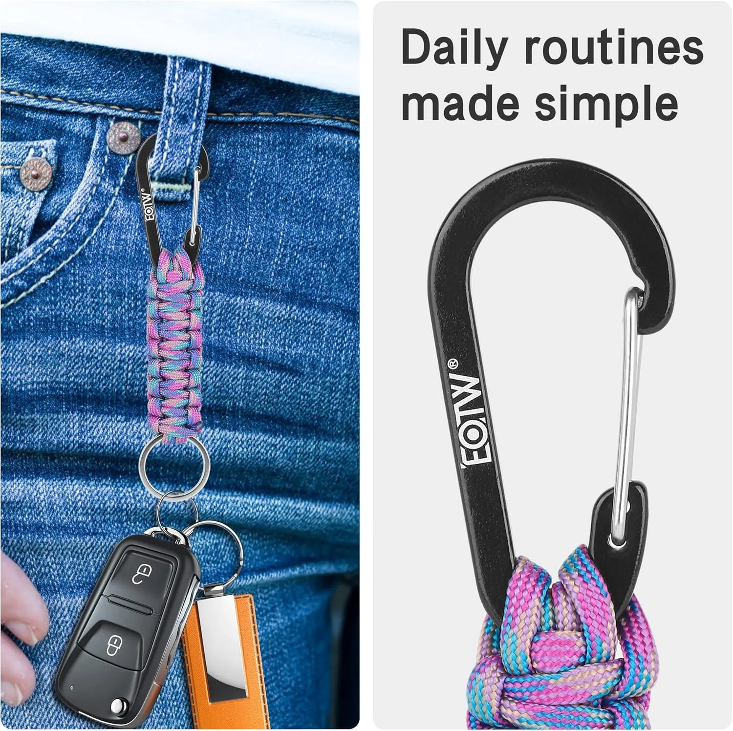 EOTW Paracord Keychain Carabiner Key Chain Lanyard Braided with Aluminum Clip D Ring for Water Bottle Backpack Men Women Camping Hiking Outdoor Gear
