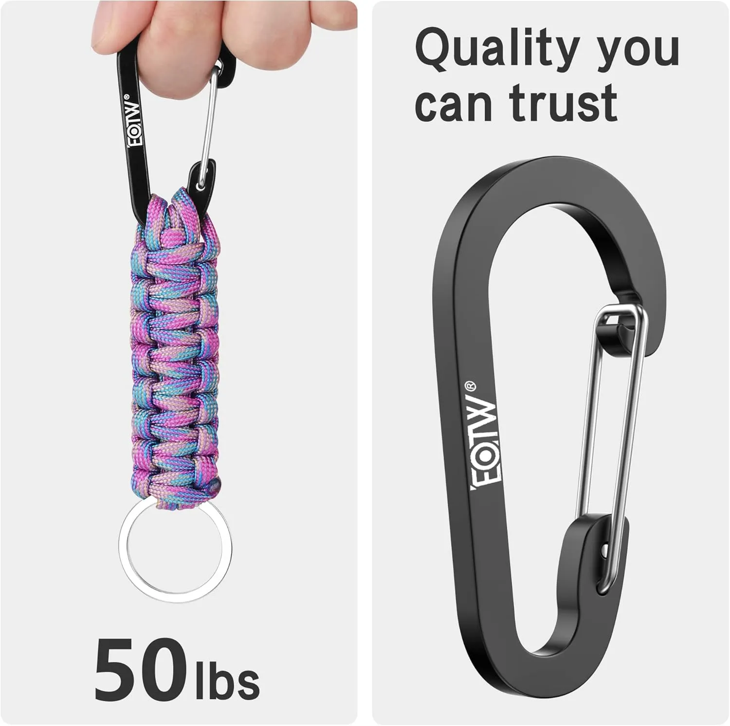 EOTW Paracord Keychain Carabiner Key Chain Lanyard Braided with Aluminum Clip D Ring for Water Bottle Backpack Men Women Camping Hiking Outdoor Gear