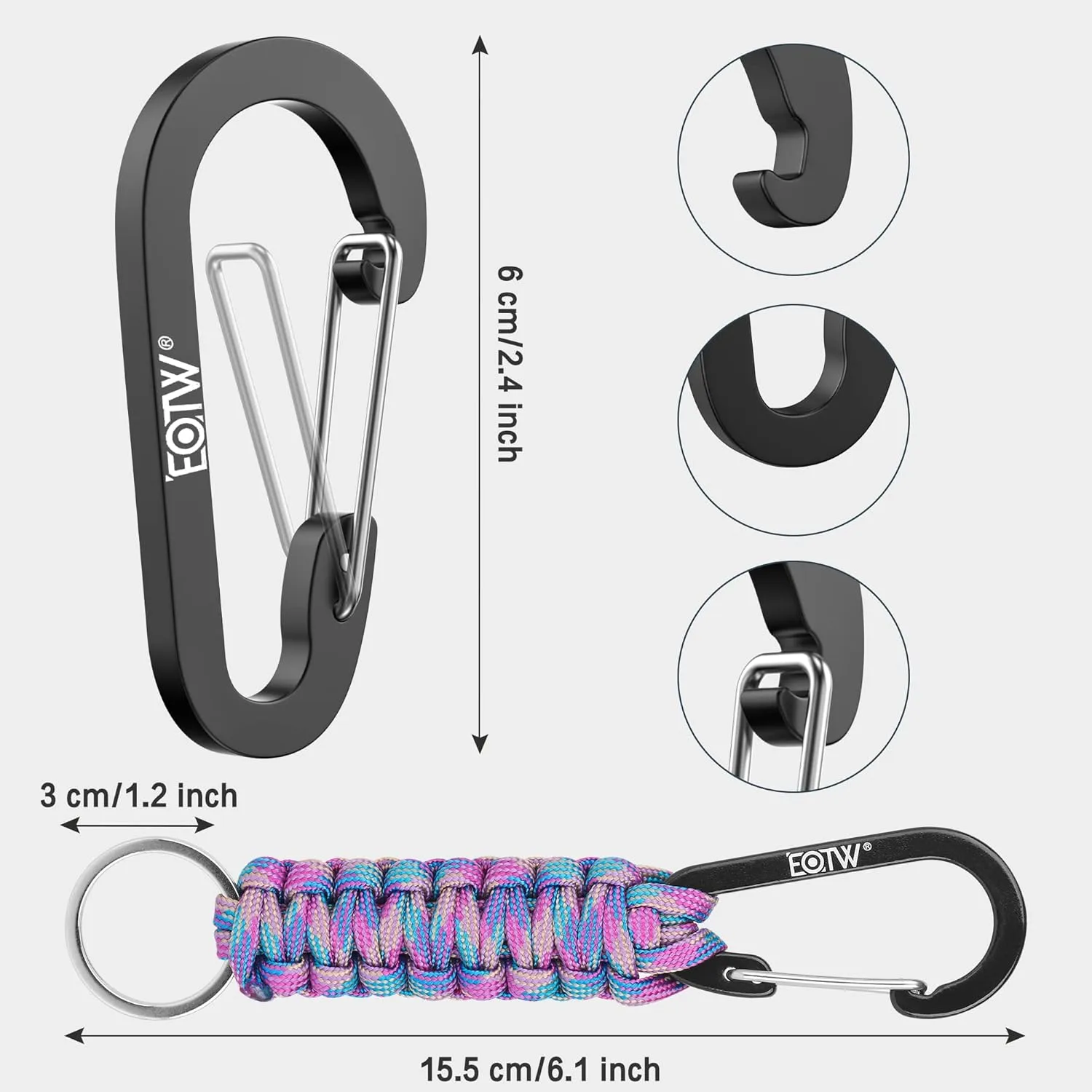 EOTW Paracord Keychain Carabiner Key Chain Lanyard Braided with Aluminum Clip D Ring for Water Bottle Backpack Men Women Camping Hiking Outdoor Gear