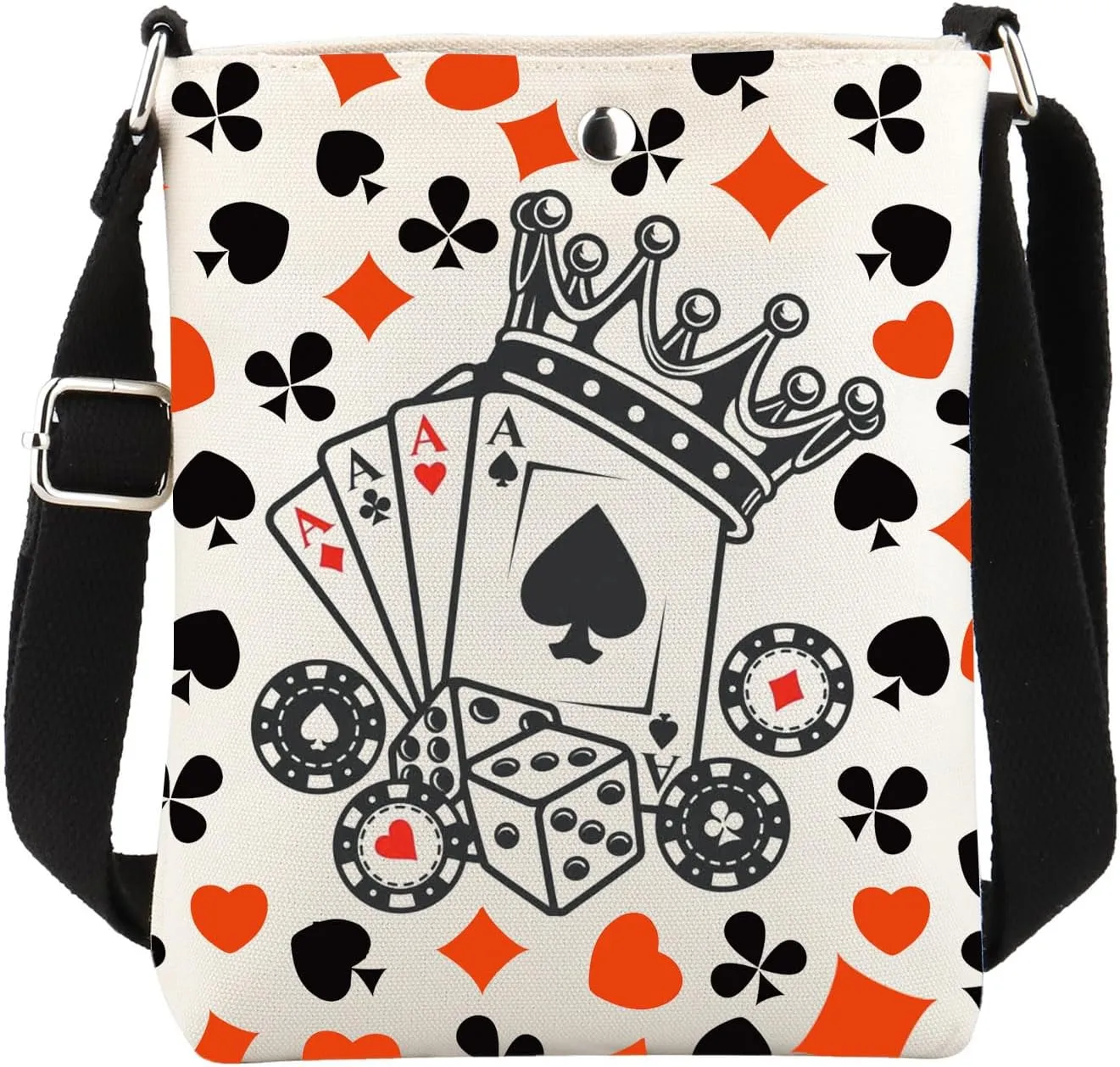 FUSTMW Poker Crossbody Bag Gifts for Playing Card Lovers Card Wallet Cross Body Bucket Bag with Adjustable Strap