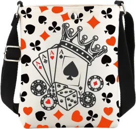 FUSTMW Poker Crossbody Bag Gifts for Playing Card Lovers Card Wallet Cross Body Bucket Bag with Adjustable Strap