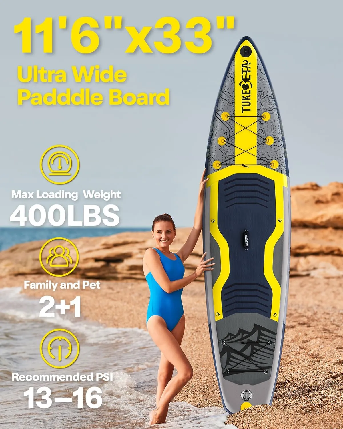 Inflatable Stand Up Paddle Board with Full Accessories Kit, 11' x 33" SUP Paddle Board for Adults and Youth of All Skill Levels, 430lbs Capacity Non-Slip EVA Deck, Lightweight & Portable
