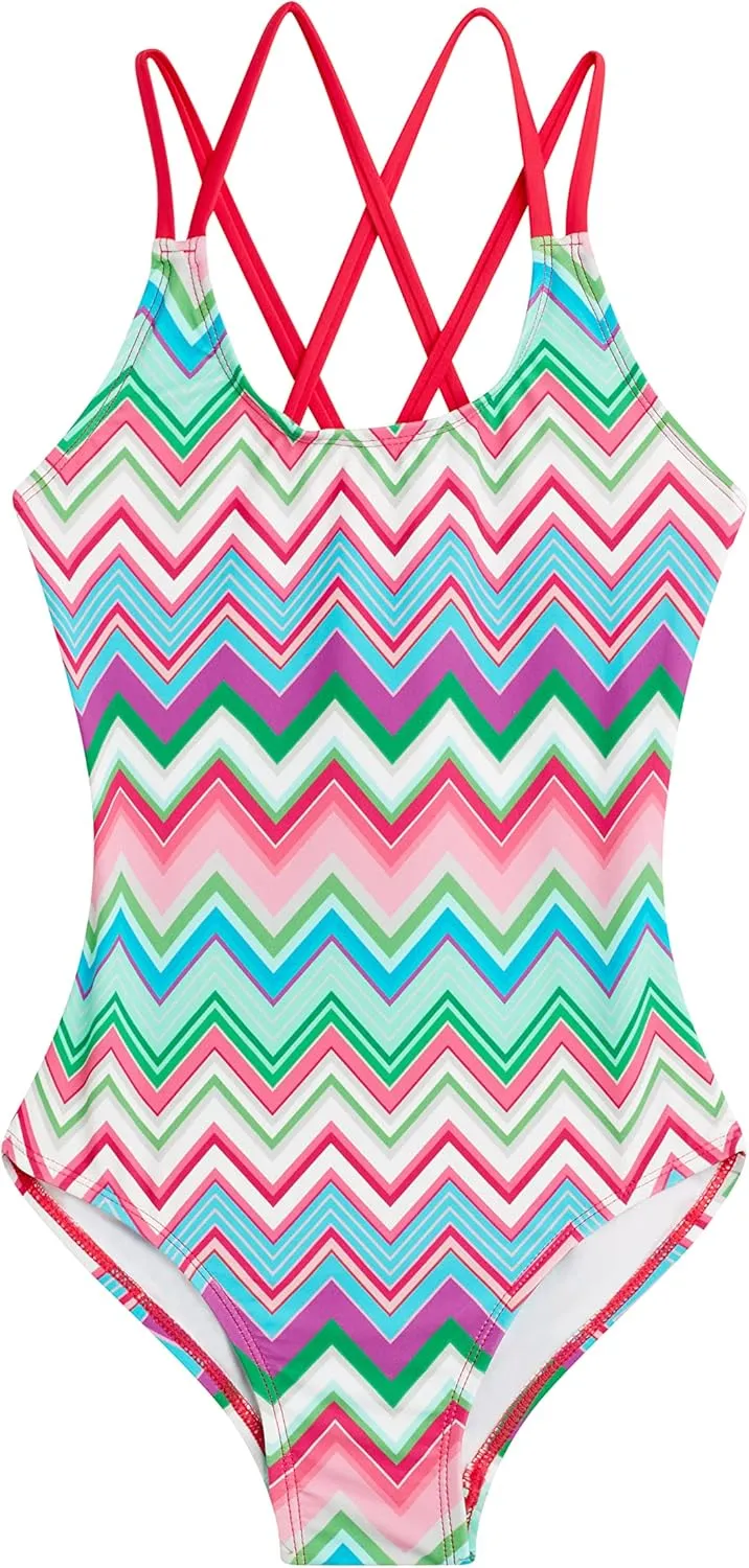 Kanu Surf Girls' Reese UPF 50 Beach Sport Criss-Cross One Piece Swimsuit