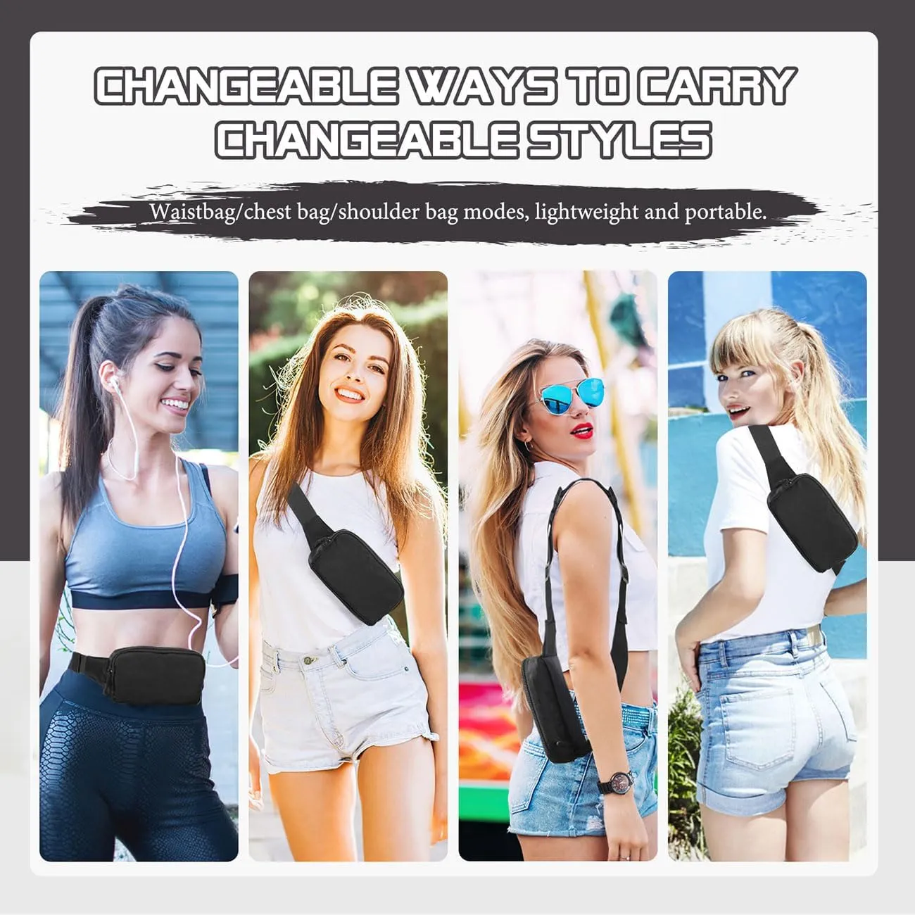 MoKo Fanny Packs for Women Men, Fashion Running Waist Packs, Crossbody Mini Bag Fanny Pack Belt Bag with Adjustable Strap for Running Outdoors Workout Travel Hiking Cycling