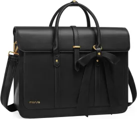 MOSISO Laptop Bag for Women, 15-15.6 inch PU Leather Laptop Shoulder Bag Convertible Backpack, 16 inch Messenger Bag Casual Handbag Work Briefcase Travel Computer Bag with Bowknot, Black