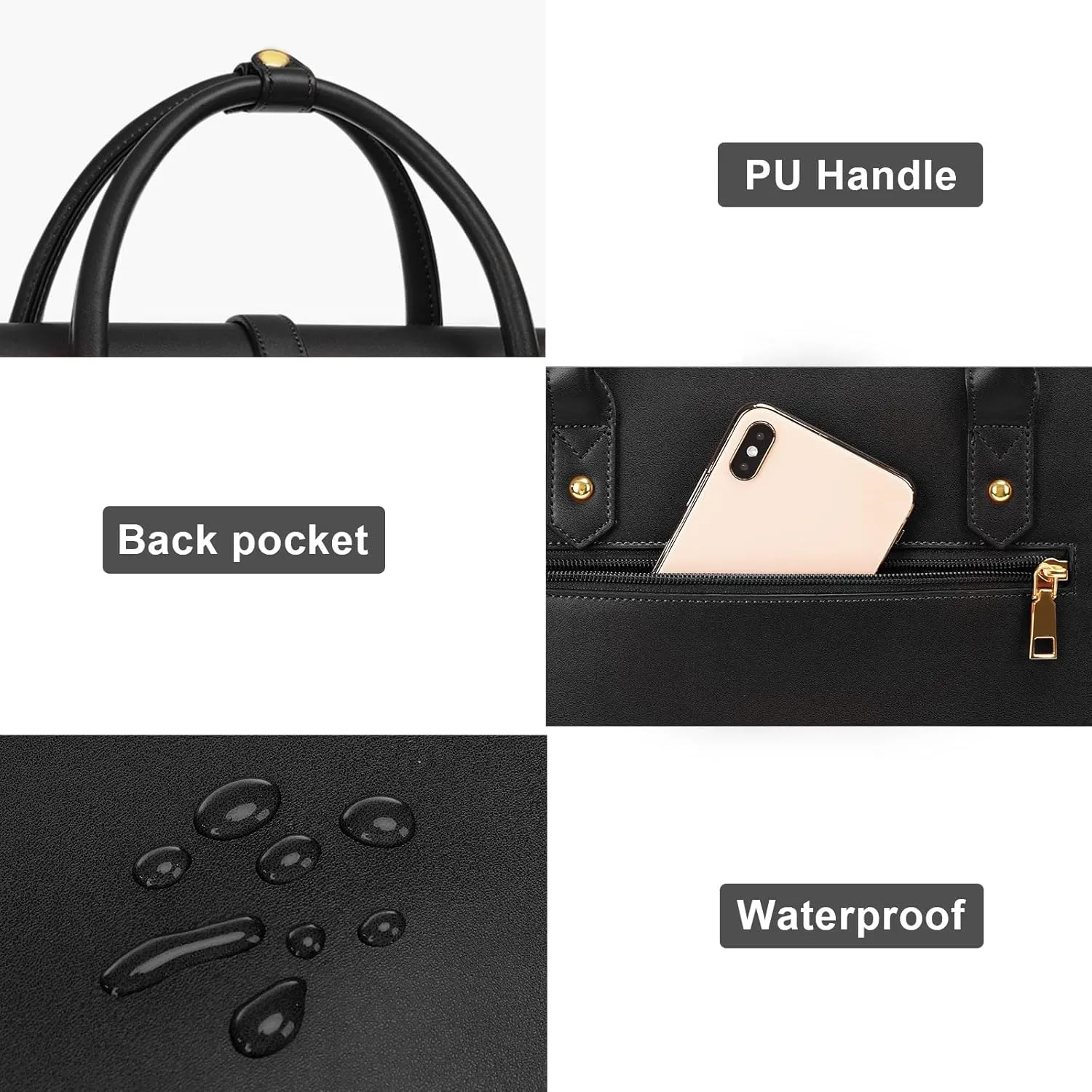 MOSISO Laptop Bag for Women, 15-15.6 inch PU Leather Laptop Shoulder Bag Convertible Backpack, 16 inch Messenger Bag Casual Handbag Work Briefcase Travel Computer Bag with Bowknot, Black