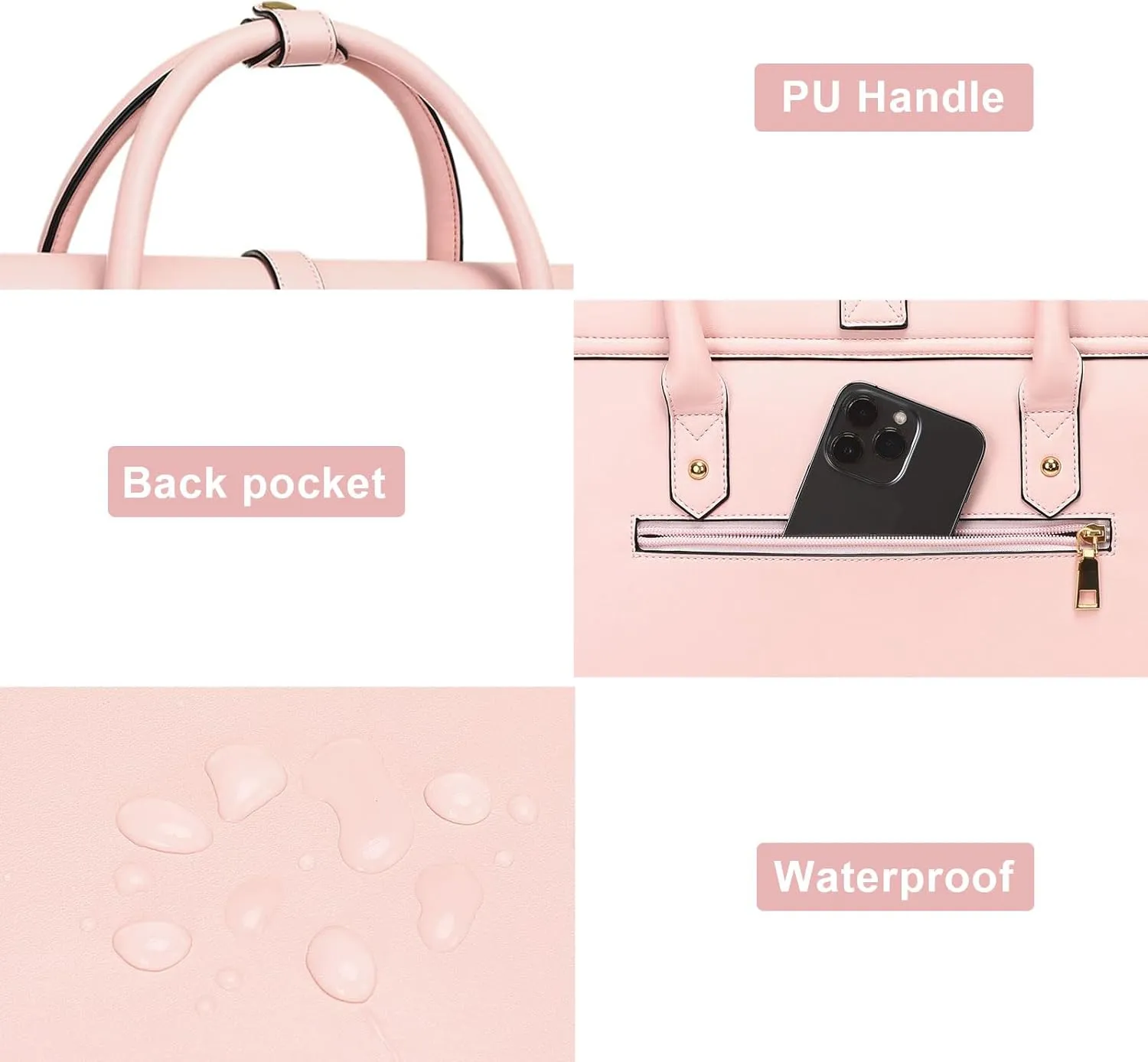MOSISO Laptop Bag for Women, 15-15.6 inch PU Leather Laptop Shoulder Bag Convertible Backpack, 16 inch Messenger Bag Casual Handbag Work Briefcase Travel Computer Bag with Bowknot, Pink