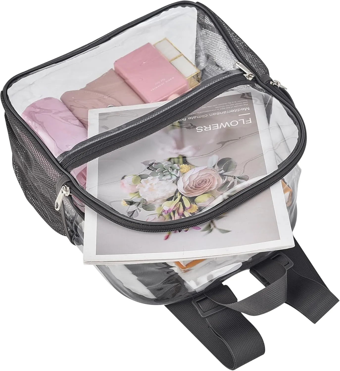 Oraben Clear Backpack for Stadium Events Clear Stadium Backpack 12x6x12 Bag (Nylon Shoulder Straps, Charcoal Gray)