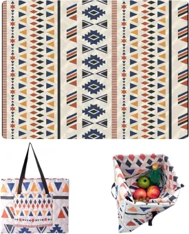 Outdoor Packable Picnic Blanket with Zipper Folds into Tote Bag with Large Storage and Shoulder Strap, Waterproof Sandproof for Lawn Beach Hiking Camping (colorful1, Large)