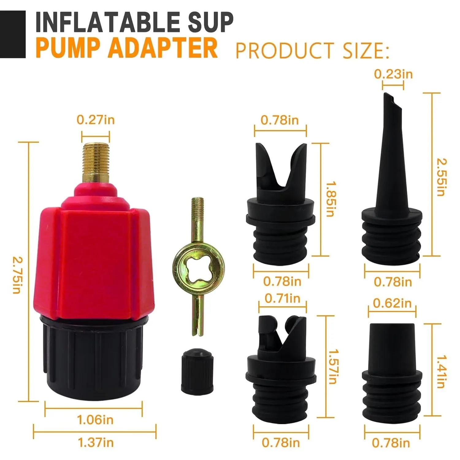 Premium Inflatable SUP Pump Adaptor Air Pump Converter, Multifunction Sup Valve Adapter with 4 Air Valve Nozzles for Inflatable Boat, Stand Up Paddle Board, Inflatable Bed, Surf Paddle Board - Red