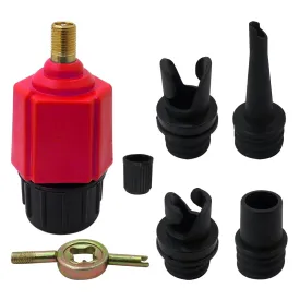 Premium Inflatable SUP Pump Adaptor Air Pump Converter, Multifunction Sup Valve Adapter with 4 Air Valve Nozzles for Inflatable Boat, Stand Up Paddle Board, Inflatable Bed, Surf Paddle Board - Red