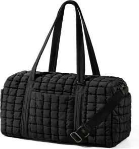 Quilted Travel Duffle Bag for Women Weekender Bag Large Puffer Overnight Bags Soft Puffy Duffel Bag Carry on Gym Bag Lightweight Personal Item Travel Bag for Trips Business Sport Airplane (Black)