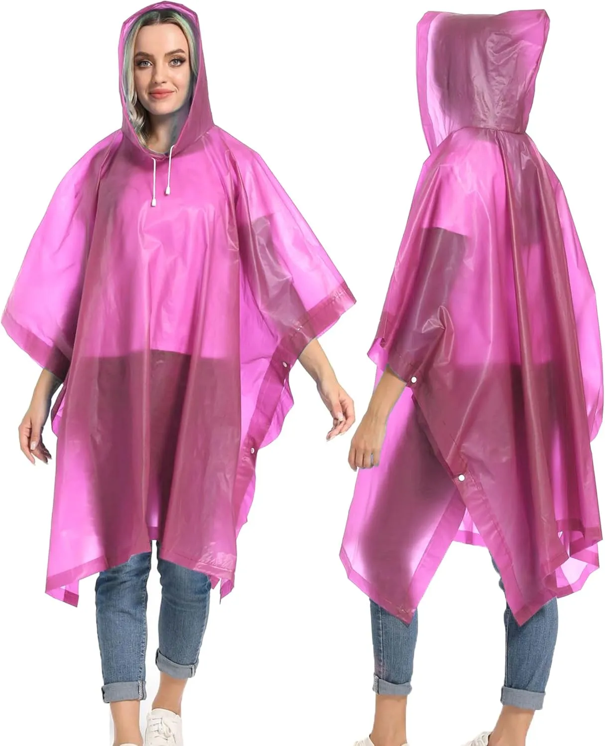 Reusable Rain Ponchos with Drawstring Hood for Adults, Waterproof Thicken Rain Coat, 2 Packs
