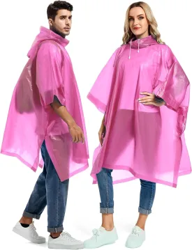 Reusable Rain Ponchos with Drawstring Hood for Adults, Waterproof Thicken Rain Coat, 2 Packs