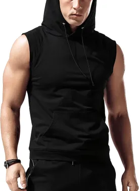 Sleeveless Hoodie Men Workout Hooded Tank Top Gym Muscle Shirts with Pocket