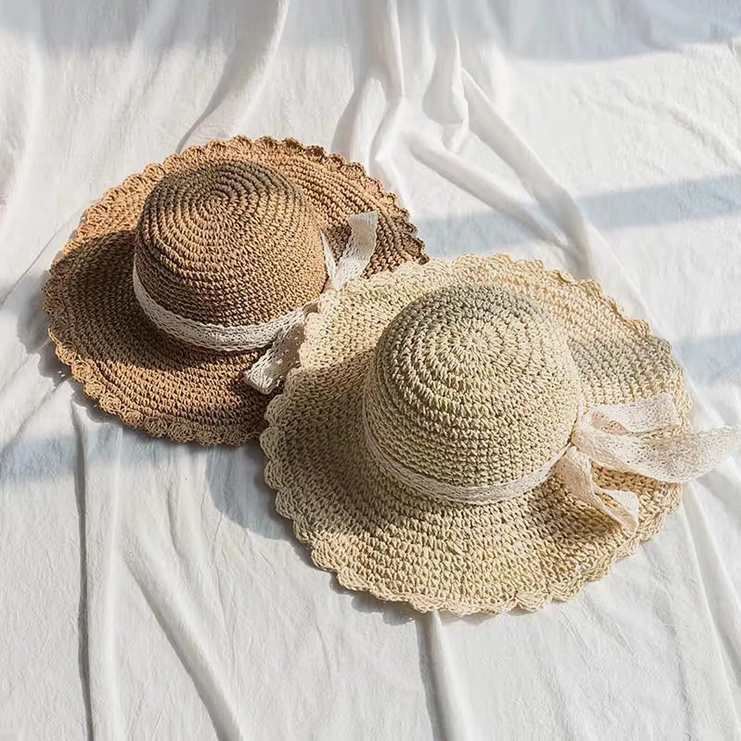 Summer Beach Sun Straw Hats for Women Wide Brim Packable Travel Bucket Hats UPF 50 