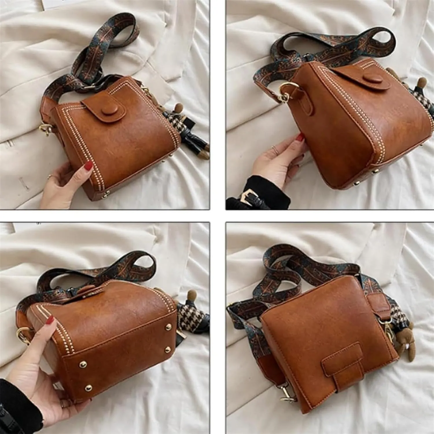 Vintage Fashion Bag with Adjustable Wider Shoulder Strap, Vintage Retro Small Water Bucket Bag for Women