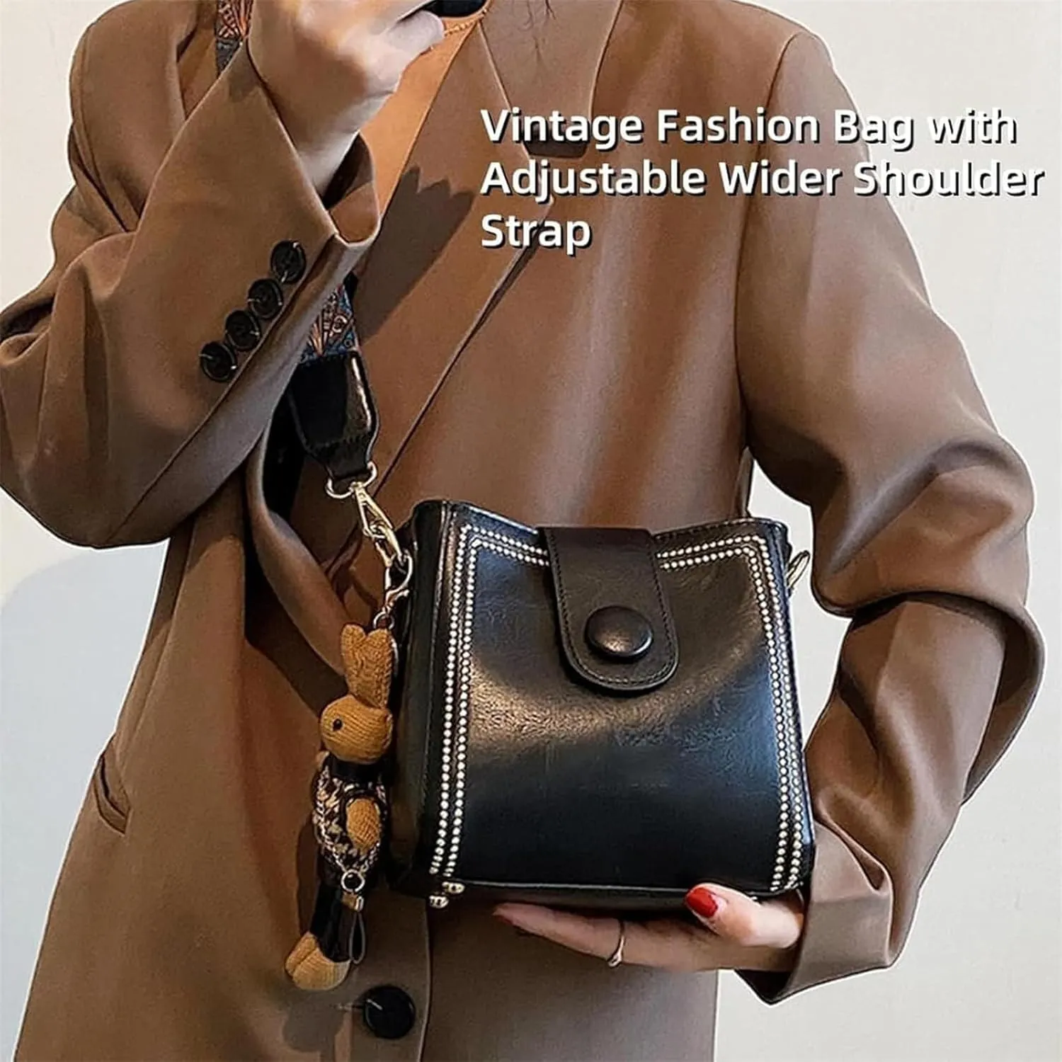 Vintage Fashion Bag with Adjustable Wider Shoulder Strap, Vintage Retro Small Water Bucket Bag for Women