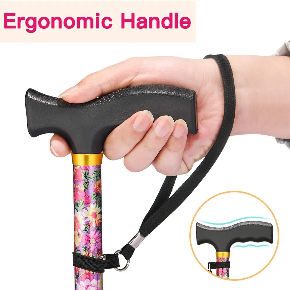 Walking Cane LIXIANG Cane for Man/Woman | Mobility & Daily Living Aids | 5-Level Height Adjustable Walking Stick | Comfortable Plastic T-Handle Portable Walking Stick Folding Cane