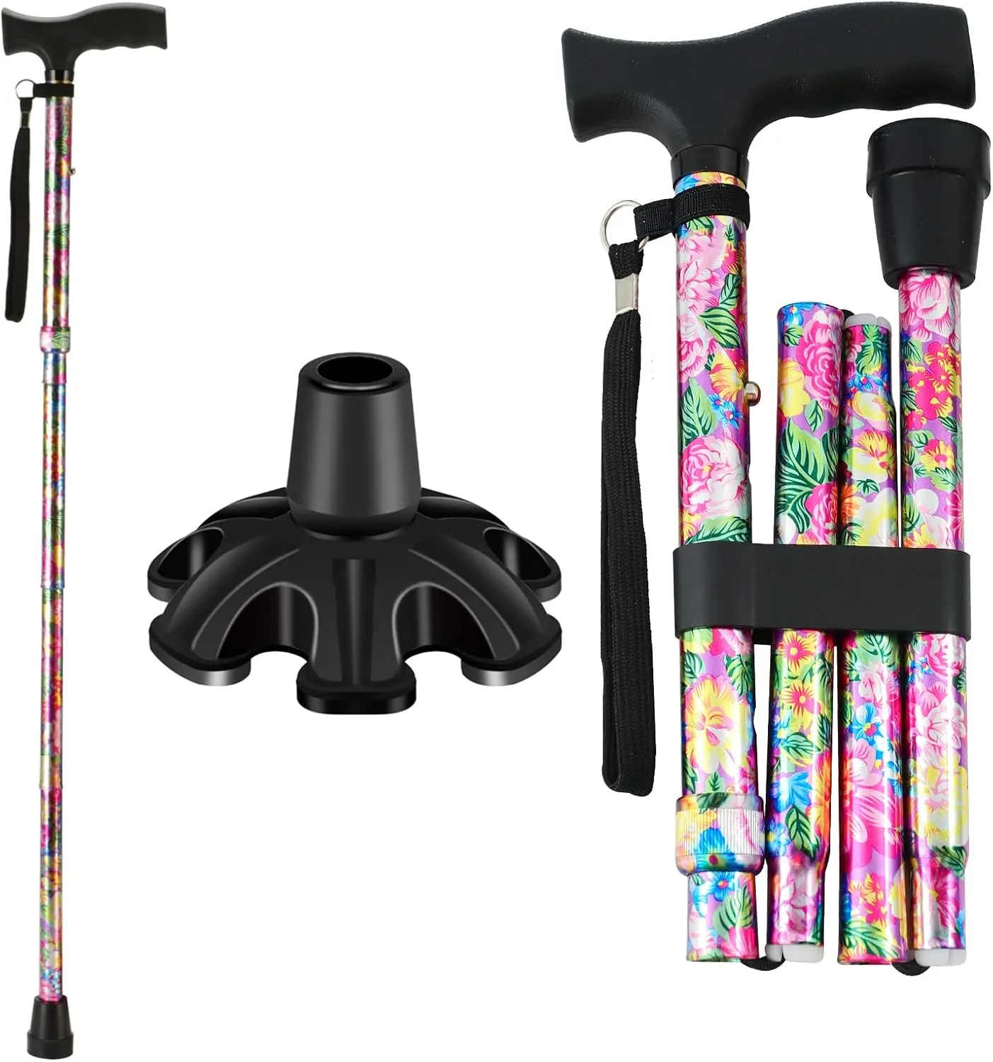 Walking Cane LIXIANG Cane for Man/Woman | Mobility & Daily Living Aids | 5-Level Height Adjustable Walking Stick | Comfortable Plastic T-Handle Portable Walking Stick Folding Cane