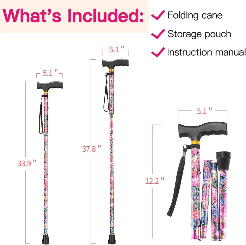 Walking Cane LIXIANG Cane for Man/Woman | Mobility & Daily Living Aids | 5-Level Height Adjustable Walking Stick | Comfortable Plastic T-Handle Portable Walking Stick Folding Cane