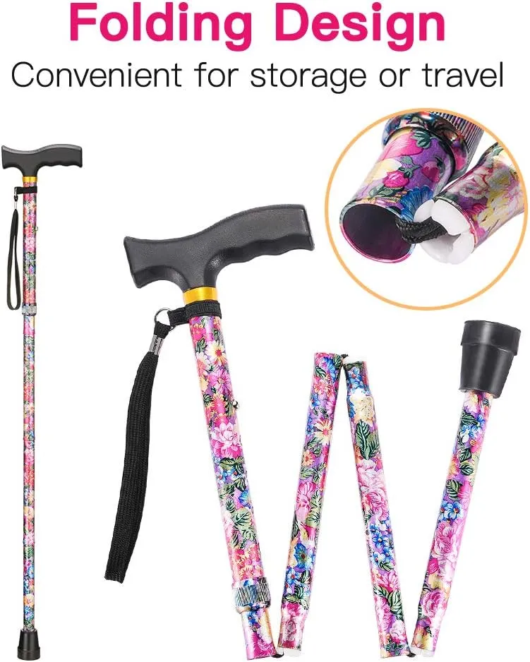 Walking Cane LIXIANG Cane for Man/Woman | Mobility & Daily Living Aids | 5-Level Height Adjustable Walking Stick | Comfortable Plastic T-Handle Portable Walking Stick Folding Cane