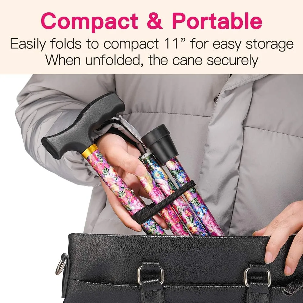 Walking Cane LIXIANG Cane for Man/Woman | Mobility & Daily Living Aids | 5-Level Height Adjustable Walking Stick | Comfortable Plastic T-Handle Portable Walking Stick Folding Cane