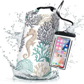 Waterproof Dry Bag,Roll Top Sea Turtle Starfish Coral Waterproof Backpack 5L/10L/20L Floating and Lightweight Bags for Kayaking, Boating, Fishing, Swimming and Camping with Waterproof Phone Case